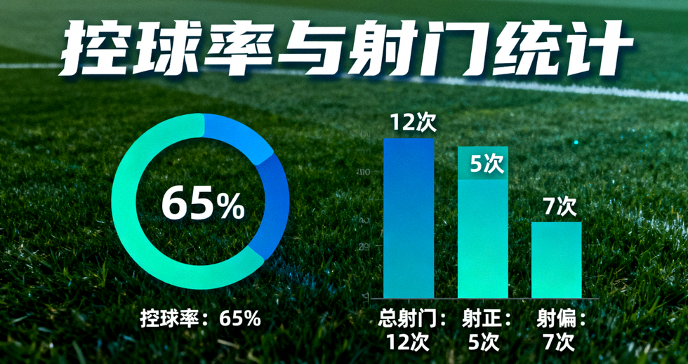 体育数据看板上展示的控球率与射门统计图表